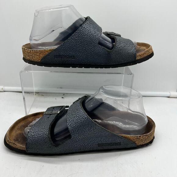 Birkenstock Arizona Sandals Shoes Womens 41 US 9-9.5 Shiny Blue Strap Buckle - Picture 2 of 9